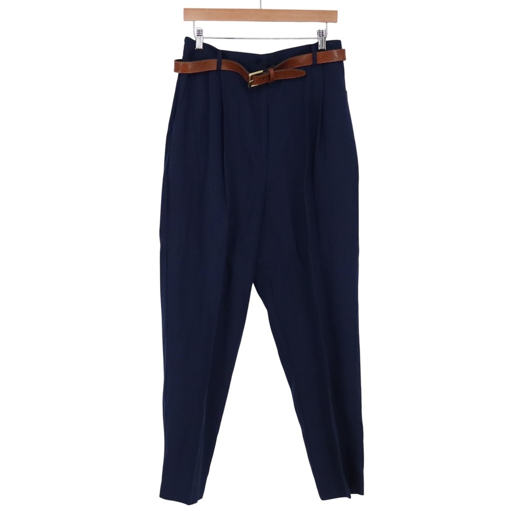 Sag Harbor Tapered Pants Womens 16W Navy Blue Pleated Belted NEW